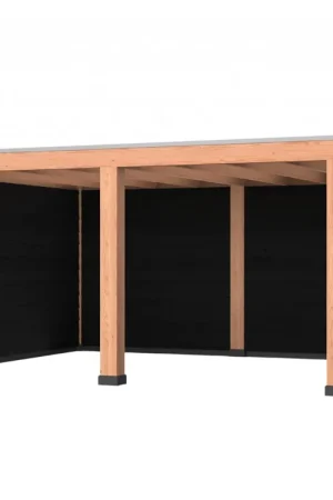 Populair Douglas overkapping, 500 x 400, met achterwand en twee zijwanden, Westwood Robuust zwart